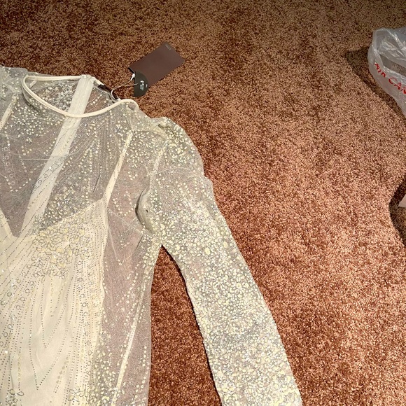 Zara white sparkling sheer snowflake mini dress S - Picture 5 of 9
